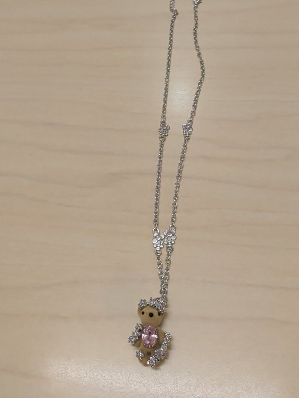 YVMIN Wedding Teddy Bear Necklace – Pink Zircon Pendant 45-50cm